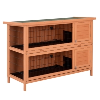 PawHut 54" 2-Story Large Rabbit Hutch Bunny Cage Wooden Pet House Small Animal Habitat Lockable Doors, Tray, Roof, Orange
