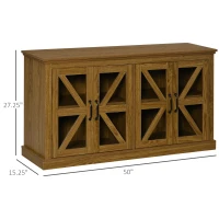 HOMCOM Sideboard Buffet Cabinet, Glass Door Credenza, Coffee Bar Cabinet with Adjustable Shelf, Natural(m-3)