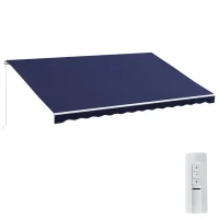 Outsunny 16'x10' Electric Retractable Awning Sunshade Shelter with Remote Controller & Crank Handle for Deck Balcony Yard, Blue(m-11)
