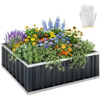 Outsunny 3' x 3' x 1' Raised Garden Bed, Galvanized Metal Planter Box for Vegetables Flowers Herbs, Dark Gray(m-1)
