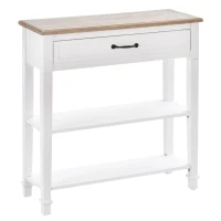 HOMCOM Modern Style Sofa Console Entry Hallway Table with Drawer and Shelves, Sturdy Build, and Large Storage, White(m-1)
