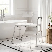 HOMCOM Tub Transfer Bench with Arm and Back, Shower Chair with Slip-Resistant Feet, for Elderly and Disabled, White(m-8)