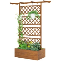 Outsunny Wooden Trellis Planter Box, Raised Garden Bed to Grow Vegetables, Herbs and Flowers(m-1)