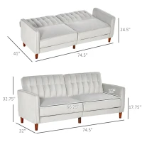 HOMCOM Convertible Sofa Sleeper Futon with Split Back Design Recline, Thick Padded Velvet-Touch Cushion Seating and Wood Legs, Light Grey(m-3)