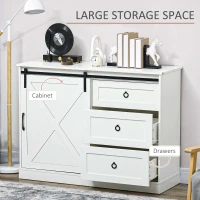 HOMCOM Farmhouse Kitchen Sideboard, Buffet Cabinet with Sliding Barn Door and 3 Storage Drawers for Living Room, White(m-4)