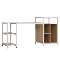 HOMCOM 68 Inch Office Table Computer Desk Workstation Bookshelf with CPU Stand, Spacious Storage Shelves & Chic Modern Woodgrain Design, Oak Wood Grain(m-10)
