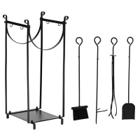 Outsunny Firewood Rack with Fireplace Tools, Outdoor Firewood Holder, 30.25" Tall Build with 2-Tiers, Black(m-1)