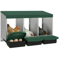 PawHut Chicken Nesting Boxes, 3 Compartment Metal Nesting Boxes for Chicken Coop, Egg Laying Boxes with Lid Cover(m-9)