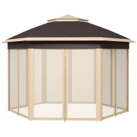 Outsunny 13' x 13' Pop Up Gazebo Hexagonal Canopy Shelter with 6 Zippered Mesh Netting for Patio, Backyard, Garden, Wedding, Party, Beige(m-1)