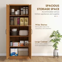 HOMCOM 63" 2-Door Kitchen Pantry, Freestanding Cabinet with 2 Adjustable Shelves for Dining Room, Cinnamon Teak Wood Grain(m-4)