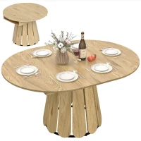 HOMCOM Extendable Dining Table, Round to Oval Convertible Kitchen Table with Storage Shelf for Dining Room, Natural(m-9)
