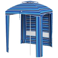Outsunny 5.8' x 5.8' Cabana Umbrella for Travel, Walls, Vents, Ruffles, Carry Bag, Beach Umbrella, Blue Stripe(m-1)