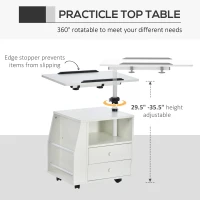 HOMCOM Modern End/Side Table for Living Room with a 360° Adjustable Height Tabletop & Storage Drawers, White(m-4)