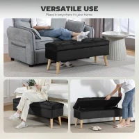 HOMCOM Storage Ottoman with Lid, Velvet Upholstered Storage Bench with Wood Legs for Living Room, Black(m-7)