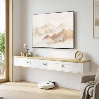 HOMCOM Floating TV Stand for TVs up to 72 Inch, Modern Wall Mounted Media Console with Power Outlets, White(m-1)