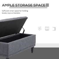HOMCOM Storage Ottoman, Linen Fabric End of Bed Bench with Soft Close Lid, Button Tufted Storage Bench for Living Room, Entryway or Bedroom, 42" x 17" x 19", Grey(m-4)