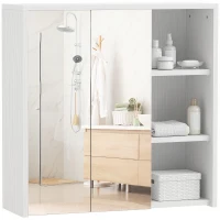 HOMCOM Bathroom Medicine Cabinet with Mirror, Wall Mount Mirror Cabinet with Open Shelves, White Wood Grain(m-13)