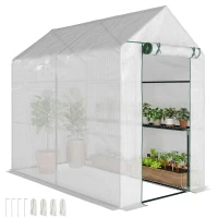 Outsunny 47.25" x 73.25" x 74.25" Walk-in Greenhouse, Outdoor Portable Green House with 4 Shelves, Plant Flower Growing Warm House with Roll-up Door, White(m-1)
