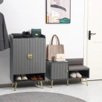 HOMCOM Entryway Shoe Storage Cabinet, Narrow Shoe Cabinet with Adjustable Shelves and Open Shelf for 15 Pairs of Shoes, Grey(m-9)