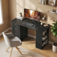 HOMCOM Computer Desk, 47" Writing Table with 3-Tier Shelves and 3 Reversible Drawers for Home Office, Bedroom, Black(m-1)