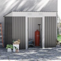 Outsunny 8' x 3.5' Metal Lean to Garden Shed, Outdoor Storage Shed, Garden Tool House with Double Sliding Doors, 2 Air Vents for Backyard, Patio, Lawn, Gray(m-10)