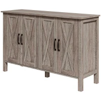 HOMCOM Sideboard Buffet with 4 Barn Doors and 2 Adjustable Shelves, Kitchen Buffet Cabinet for Living Room, Hallway, Gray(m-1)