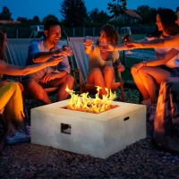 Outsunny 36" Fire Pit Table for Outside, 50,000 BTU Large Rectangular Stone Gas Firepit with Lava Rocks & Rain Cover, Fits 20lb Tank, Gray(m-2)