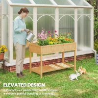 Outsunny 43x18x30in Raised Garden Bed with 8 Pockets and Shelf, Wooden Elevated Planter Box with Legs to Grow Herbs, Vegetables, and Flowers, Natural(m-6)