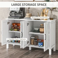 HOMCOM Sideboard Buffet with 4 Barn Doors and 2 Adjustable Shelves, Kitchen Buffet Cabinet for Living Room, Hallway, White(m-4)