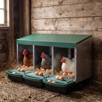 PawHut Chicken Nesting Boxes, 3 Compartment Metal Nesting Boxes for Chicken Coop, Egg Laying Boxes with Lid Cover(m-1)