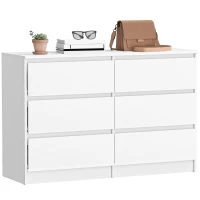 HOMCOM Wide Chest of Drawers, 6 Drawer Dresser for Bedroom, Living Room, Hallway, Modern Clothes Storage Organizer, White(m-9)
