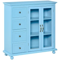 HOMCOM Storage Sideboard Cabinet with 4 Drawers and Glass Door Cupboard, Console Table for Living Room, Kitchen(m-1)