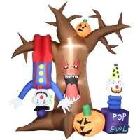 Outsunny 7' Inflatable Halloween Ghost Tree with Upside-down Clown Pumpkins, Blow-Up LED Display Indoor Outdoor for Garden, Lawn, Party, Holiday(m-1)