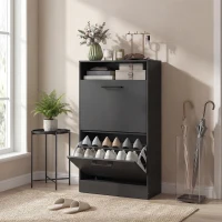 HOMCOM Shoe Cabinet 2 Flip Drawers Adjustable Dividers Shoe Storage Cabinet Top Shelf Entryway Black(m-9)