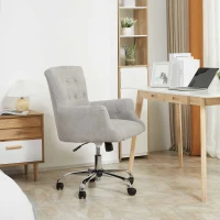 HOMCOM Mid Back Task Chair, Modern Home Office Chair with Tufted Button Design and Padded Armrests, Swivel Computer Desk Chair for Study Living Room Bedroom, Gray(m-2)