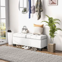 HOMCOM 46" Storage Ottoman Bench, Upholstered End of Bed Bench with Steel Frame, Button Tufted Storage Bench with Safety Hinges for Living Room, Entryway, Bedroom, Cream(m-7)