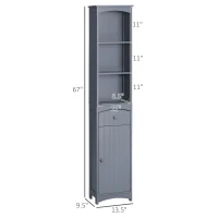 HOMCOM Bathroom Storage Cabinet, Free Standing Bathroom Storage Unit, Tall Linen Tower with 3-Tier Shelves and Drawer, Grey(m-3)