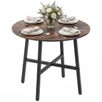 HOMCOM Ф31.5" Dining Room Table, Industrial Style Kitchen Table Round  with Steel Legs, Rustic Brown(m-9)