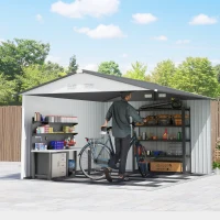 Outsunny 11' x 9' Metal Storage Shed Garden Tool House with Double Sliding Doors, 4 Air Vents for Backyard, Patio, Silver(m-9)