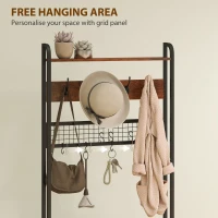 HOMCOM 5-In-1 Coat Rack Shoe Bench, Hall Tree with Bench, Shoe Cabinet, 10 Hooks for Hallway, Mud Room, Rustic Brown(m-5)