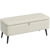 HOMCOM 40" Ottoman with Storage, Linen Upholstered Storage Ottoman Bench with Steel Legs for Living Room, Bedroom Cream White(m-9)