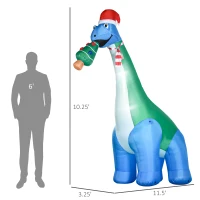 HOMCOM 11FT Long Christmas Inflatables Outdoor Decorations Dinosaur with Christmas Tree in Mouth, Blow-Up LED Yard Christmas Decor, Waterproof(m-3)
