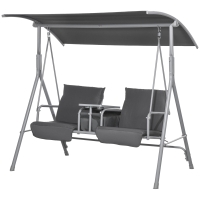 Outsunny 2-Seater Outdoor Porch Swing with Canopy and Table, Patio Swing Chair for Garden, Poolside, Backyard, Gray