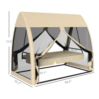 Outsunny 3 Seat Outdoor Swing Chair Convertible Covered Day Bed with Canopy, Mesh Netting, Steel Stand for Garden, Patio, Coffee(m-3)