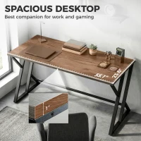 HOMCOM 55 Inch Computer Desk, Industrial Writing Desk with Z-Shaped Metal Leg, Study Table for Home Office, Distressed Gray(m-4)