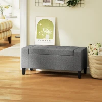 HOMCOM 36" Storage Ottoman Bench, Linen-Look Fabric End of Bed Bench with Solid Wood Frame and Legs, Tufted Storage Chest, Footrest for Living Room, Bedroom, Entryway, Grey(m-8)