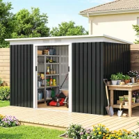 Outsunny 9' x 4' Metal Outdoor Storage Shed, Tool House with Double Lockable Doors for Backyard, Patio, Lawn, Garage, Dark Gray(m-8)