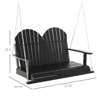 Outsunny 46" 2-Person Outdoor Porch Swing Bench with Solid Wood Design, Southern Style, & Chains Included, 440 lb Weight Capacity, Black(m-3)