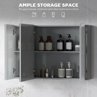 kleankin 35" x 24" Wall Mounted Bathroom Cabinet with Mirror, Bathroom Medicine Cabinet with 3 Doors Adjustable Shelves, Grey(m-5)