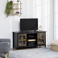 HOMCOM TV Cabinet, Farmhouse TV Stand for 55 Inch TV, Entertainment Center with Adjustable Shelves and Doors for Living Room, Black(m-9)